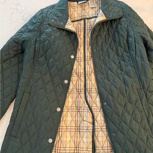 L.L. Bean Olive Quilted Jacket with Plaid Lining